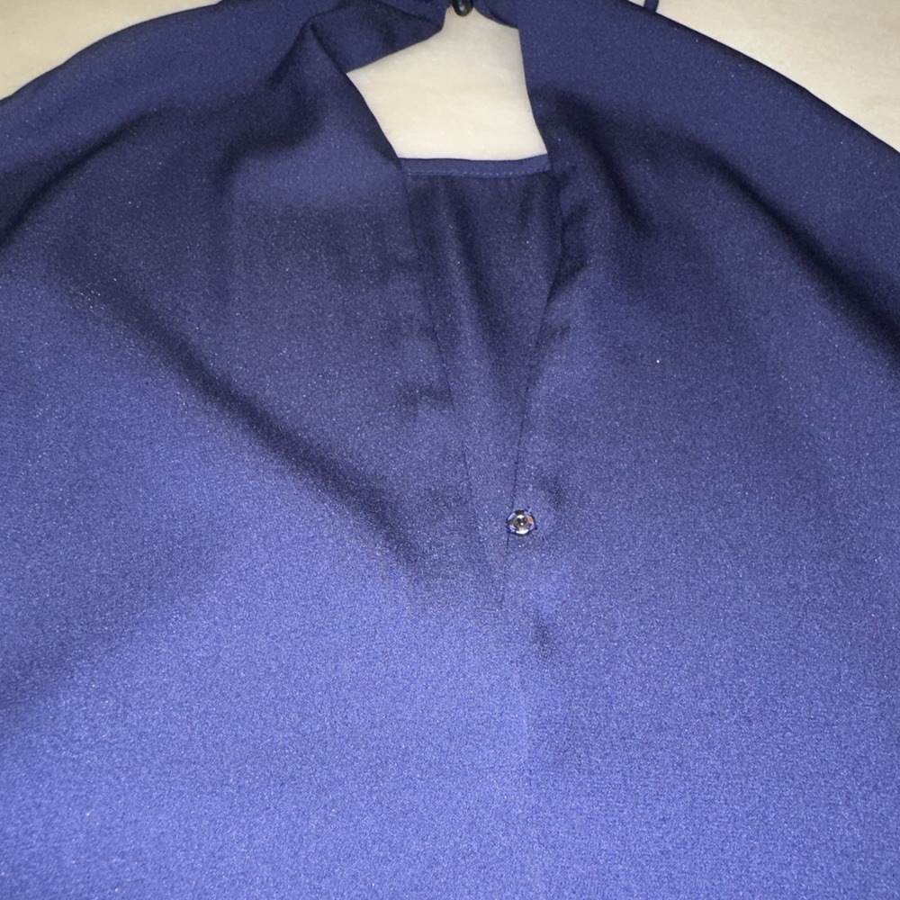 Diane Von Furstenberg Davin Silk Jumpsuit Size 14 Navy Tie Waist Wide Leg Halter - Picture 12 of 12